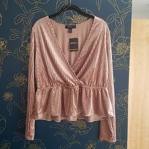 Ribbed Peplum Velvet Blouse